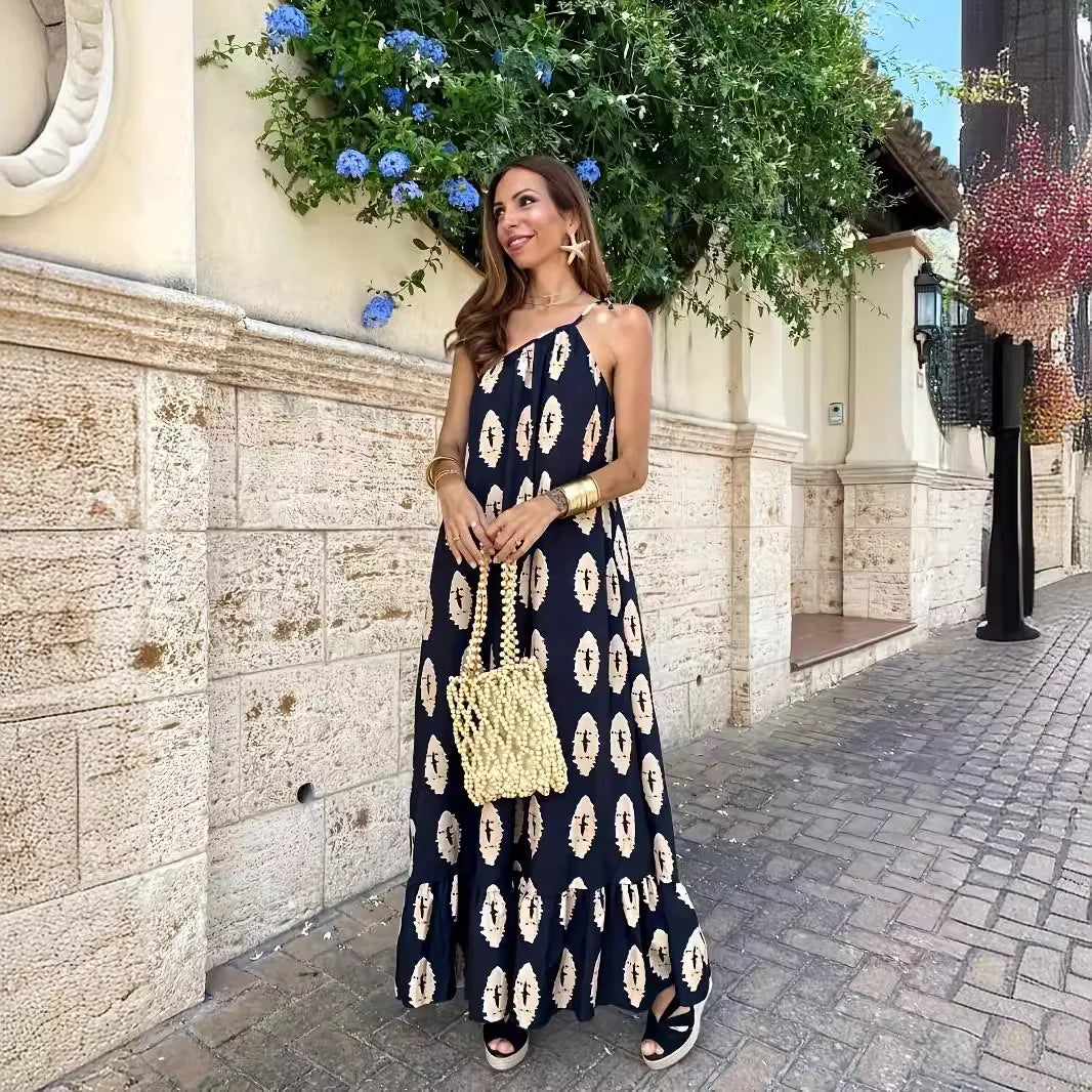 Zaria Neckline Printed Maxi Dress