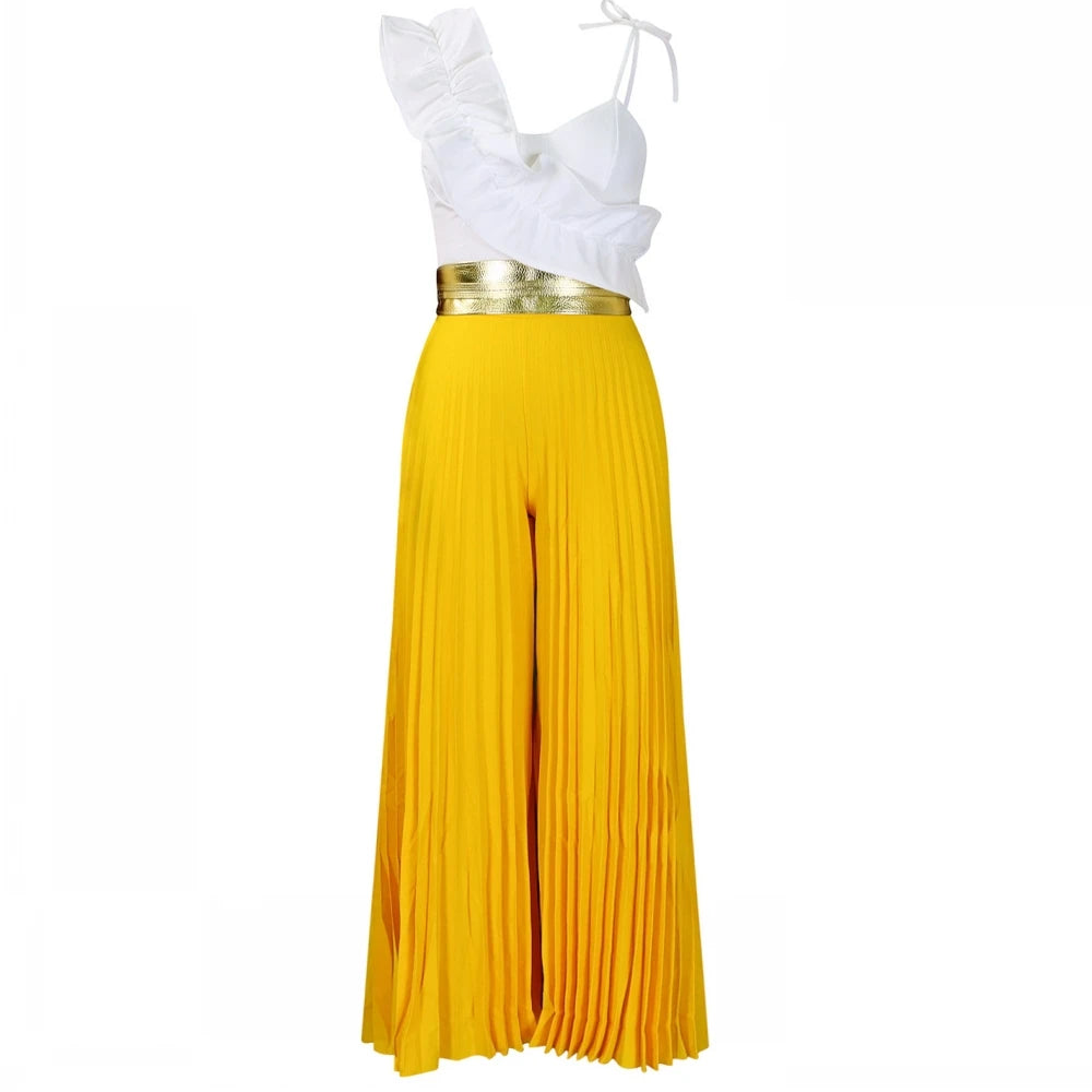Ruffle Detail Pleated Bottom Jumpsuit