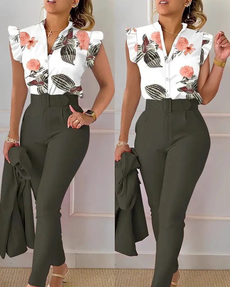 Zenaya Printed Suit Set with Belt