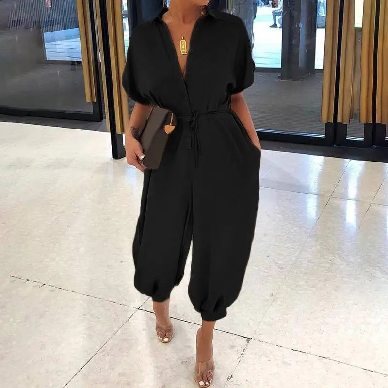 Calla Lace-Up Short Sleeve Jumpsuit