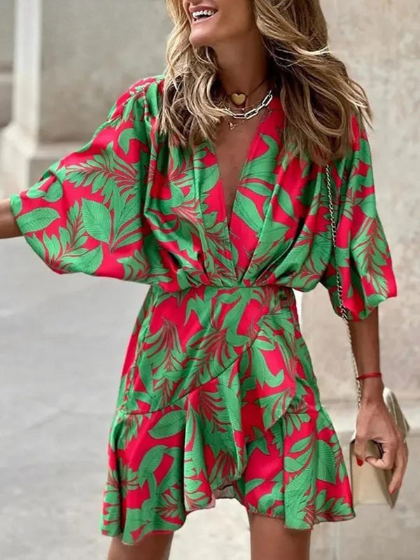 Aryl Bat Sleeve Ruffle Summer Dress