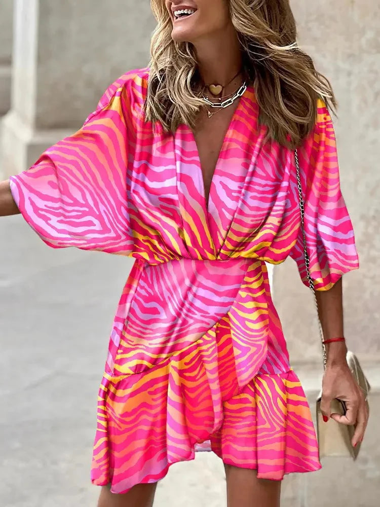 Aryl Bat Sleeve Ruffle Summer Dress