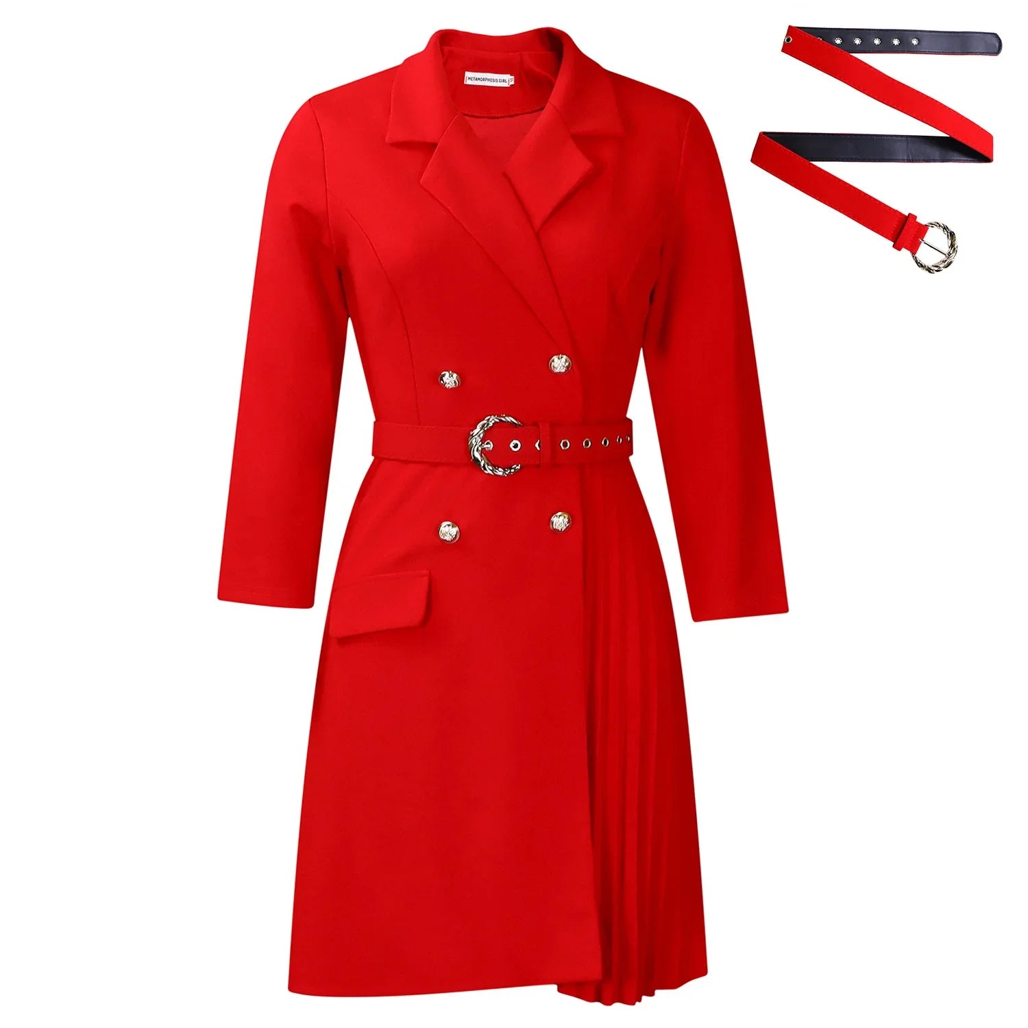 Celina Long Sleeve Belt Buttons Dresses