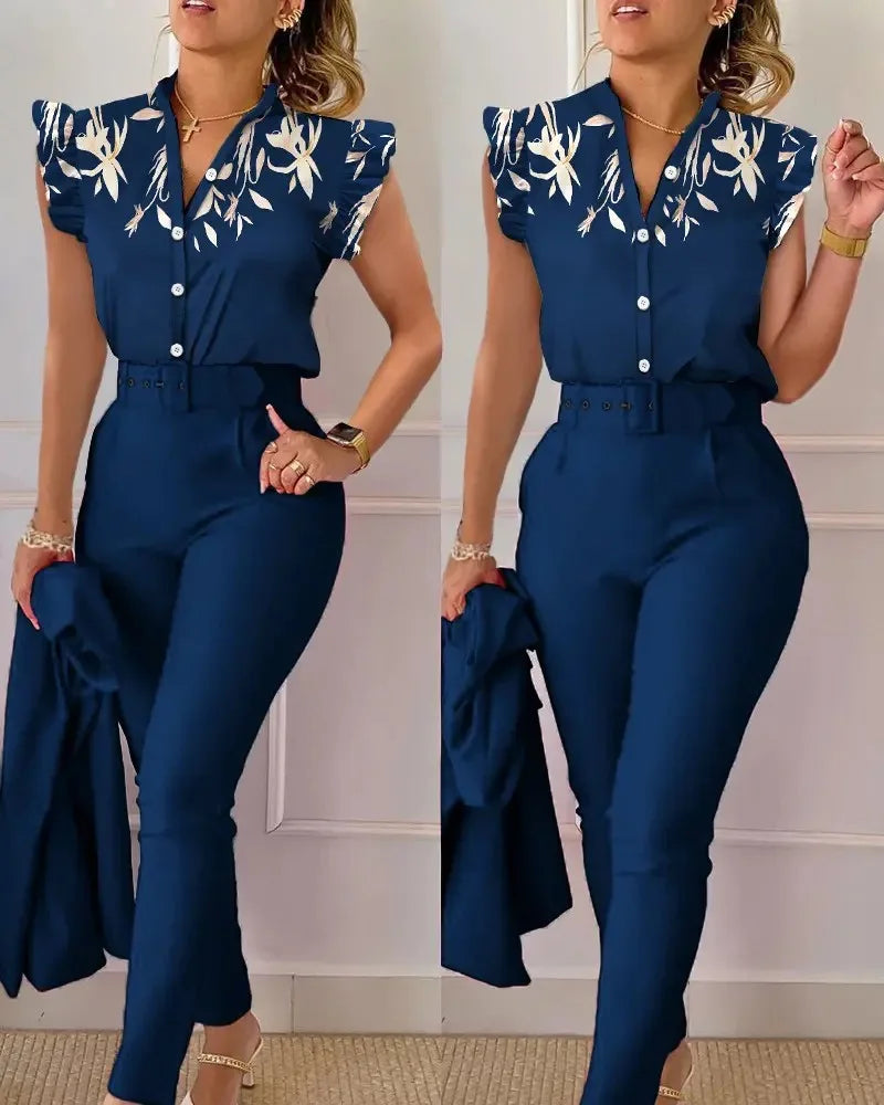 Zenaya Printed Suit Set with Belt