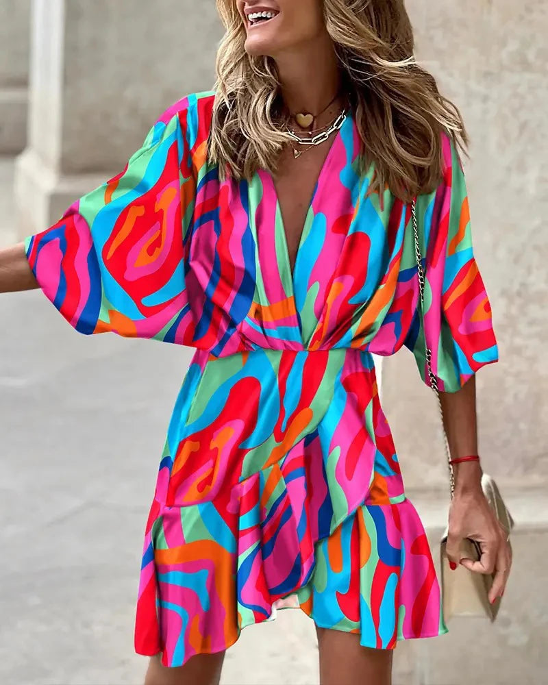 Aryl Bat Sleeve Ruffle Summer Dress