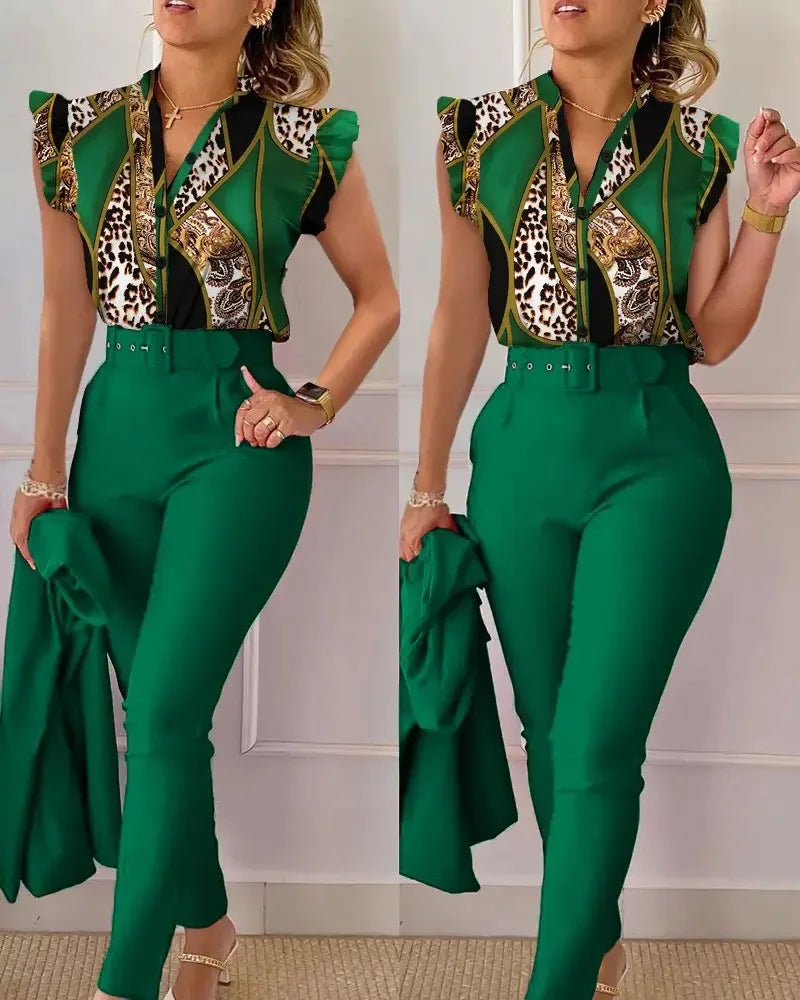 Zenaya Printed Suit Set with Belt
