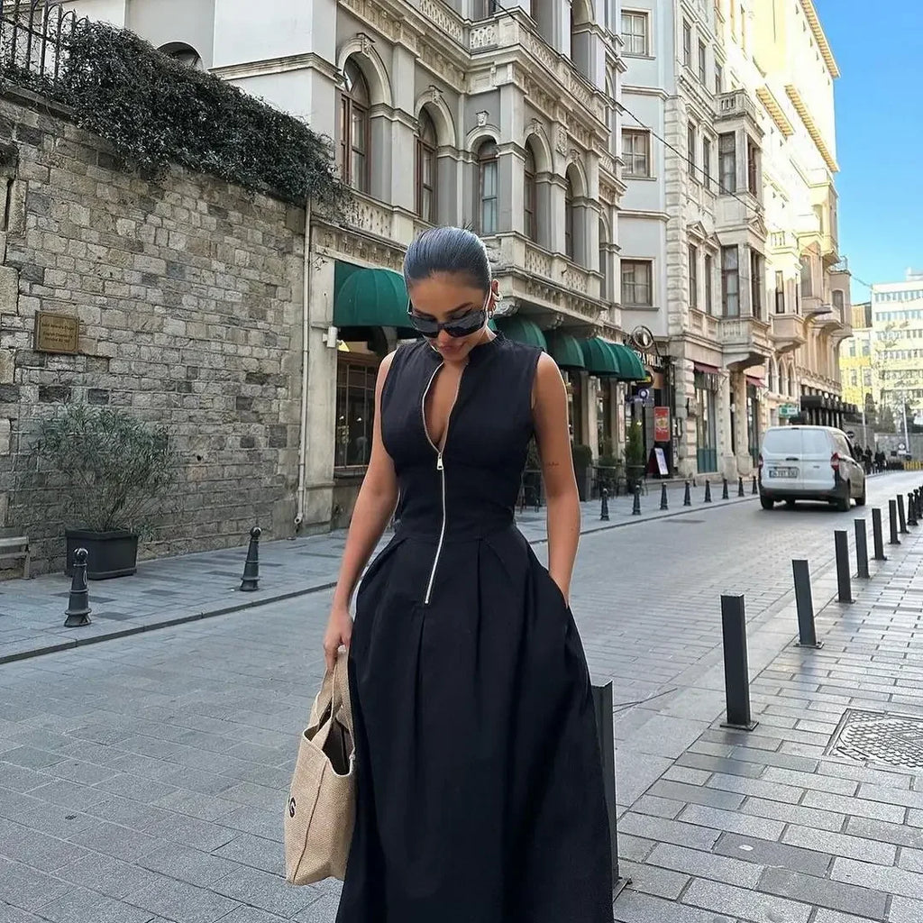 Missy Waist Zipper Maxi Dress