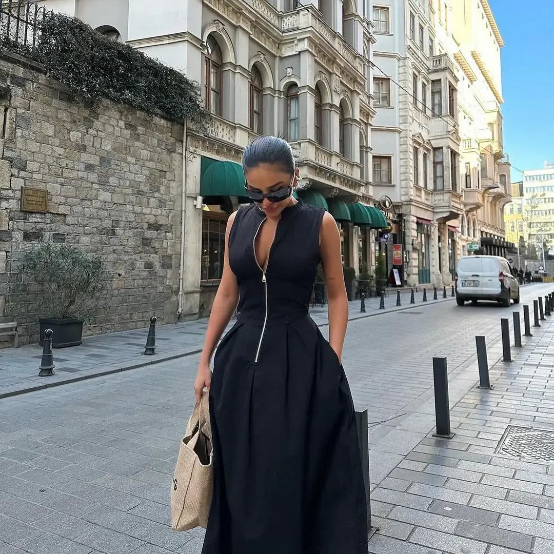 Missy Waist Zipper Maxi Dress