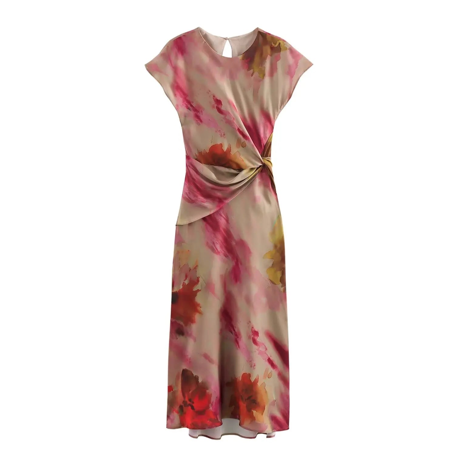 Printed Short Sleeve Knot Dress