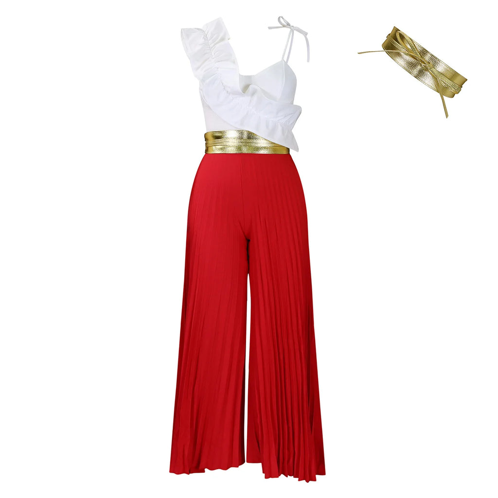 Ruffle Detail Pleated Bottom Jumpsuit