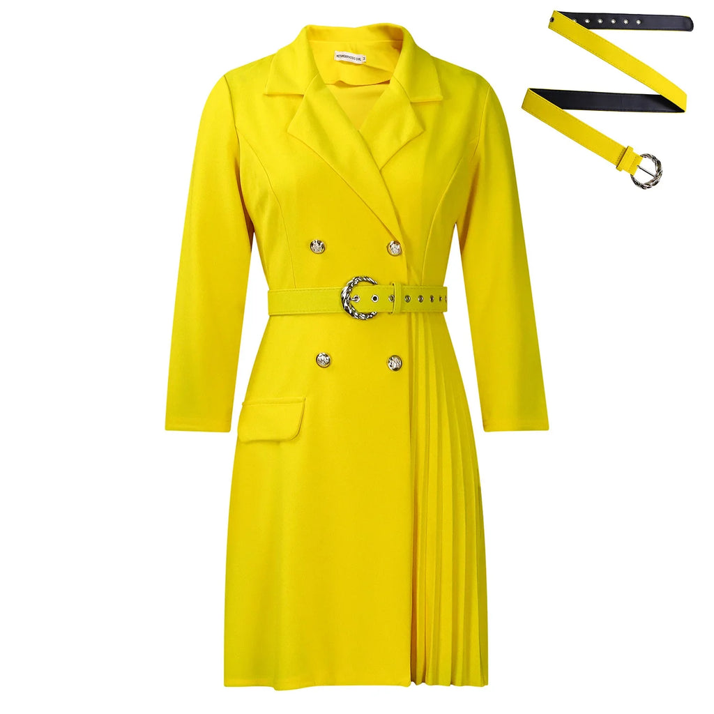 Celina Long Sleeve Belt Buttons Dresses