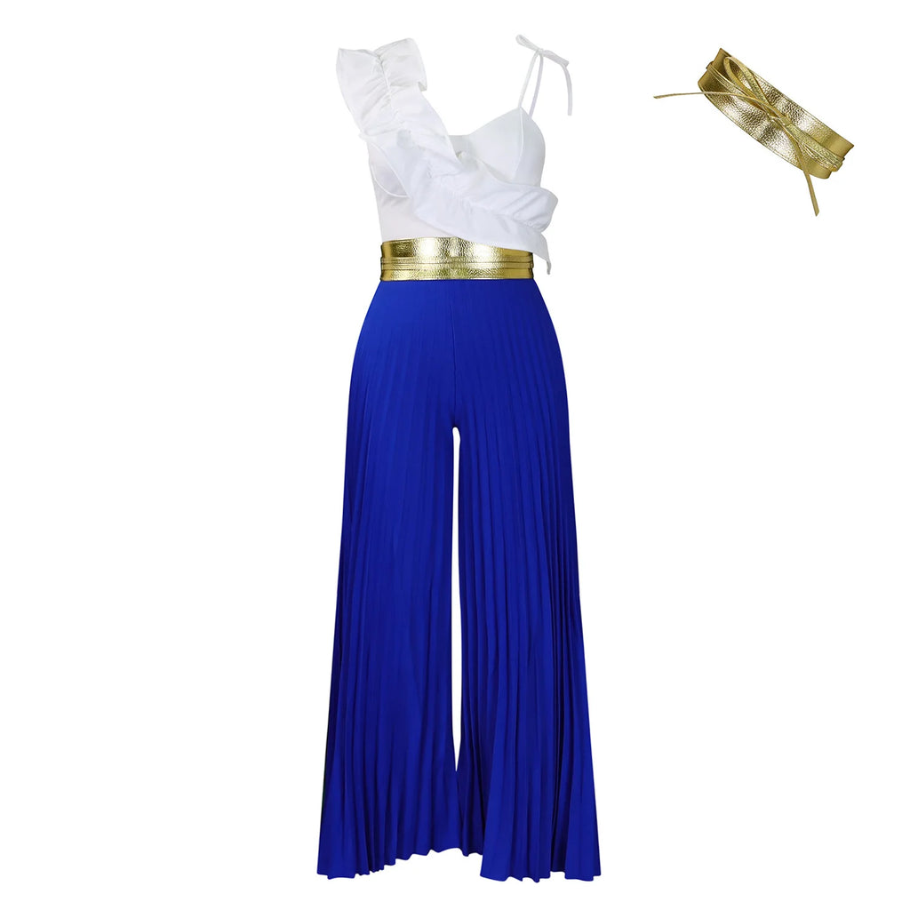 Ruffle Detail Pleated Bottom Jumpsuit