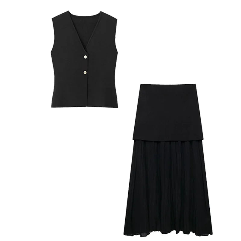 Casual Suit Fashion Knitted V-Neck Sleeveless