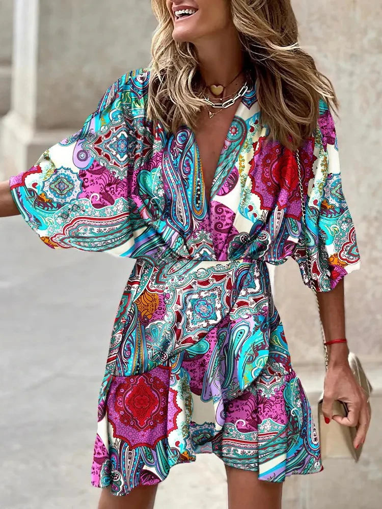 Aryl Bat Sleeve Ruffle Summer Dress