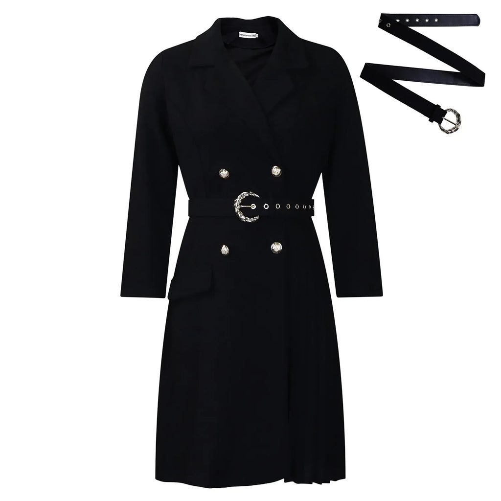 Celina Long Sleeve Belt Buttons Dresses