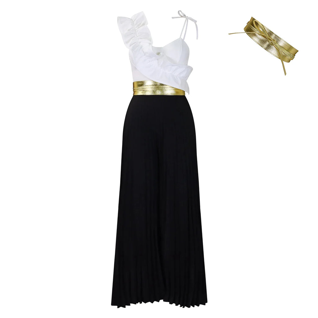 Ruffle Detail Pleated Bottom Jumpsuit