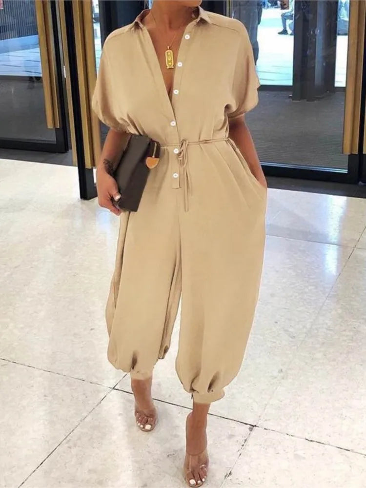 Calla Lace-Up Short Sleeve Jumpsuit